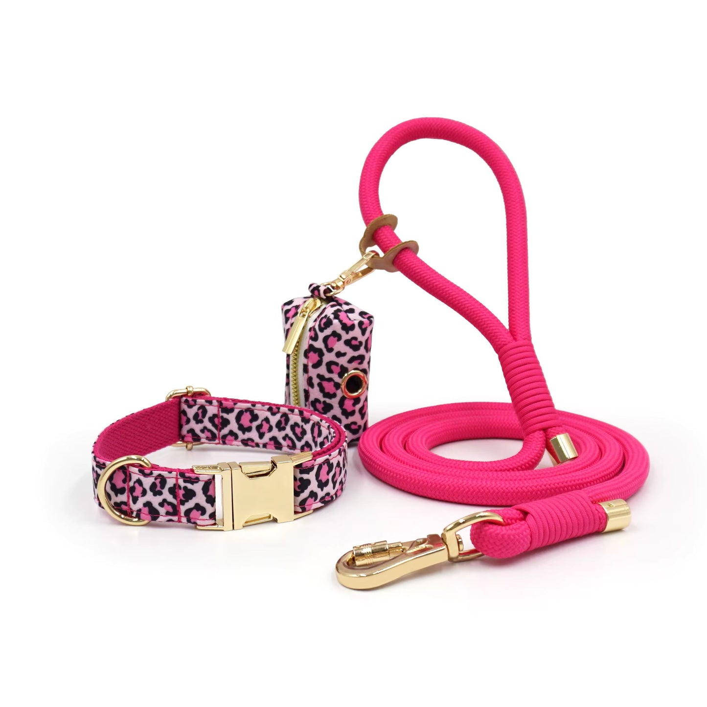 Pink Leopard Collar Walk Set