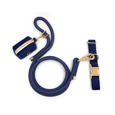Dark Blue Velvet Collar Walk Set