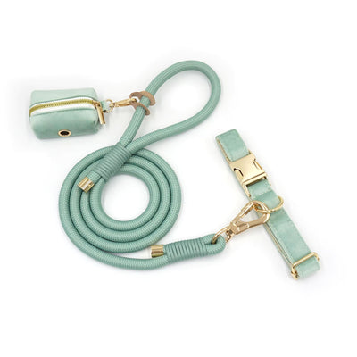 Mint Green Velvet Collar Walk Set